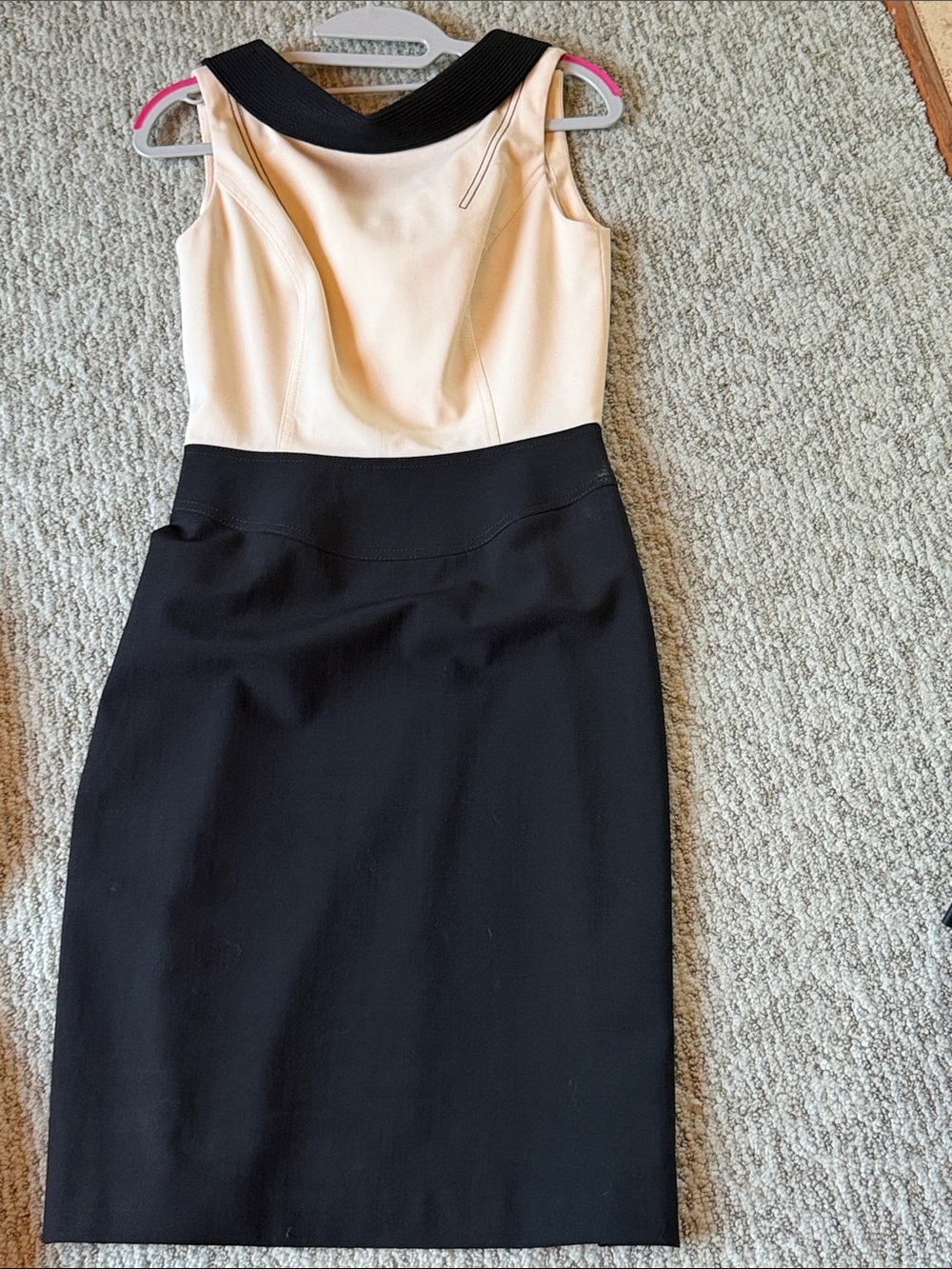 Zac Posen Sleeveless Two-Tone Pencil Dress in Cream and Black